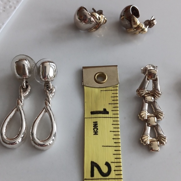 Set of two Silver and Gold Dangle and one curved two-tone post  Earrings - Picture 3 of 3